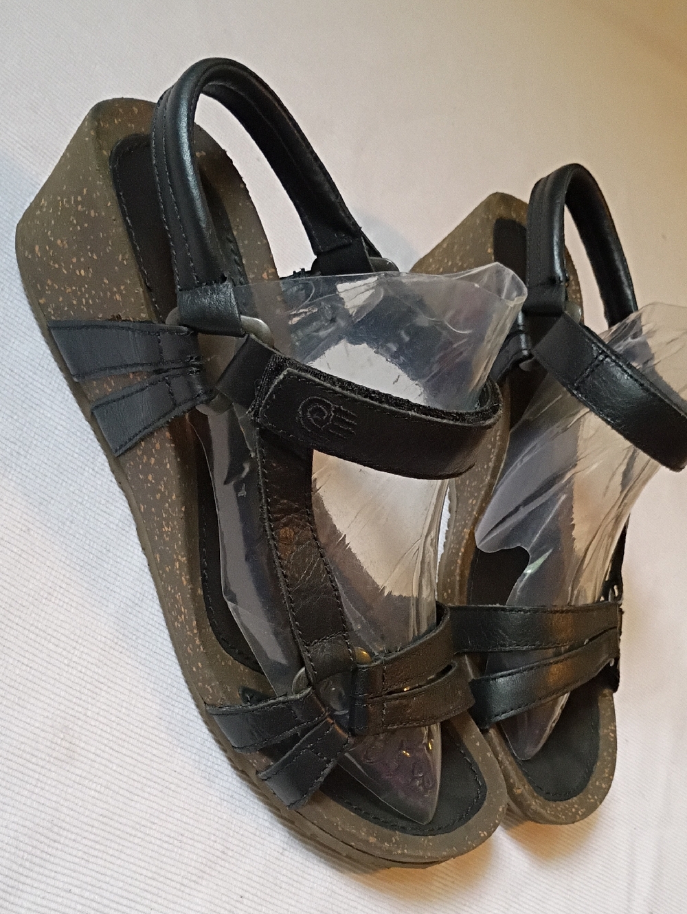 Teva Black Leather Wedge Sandal